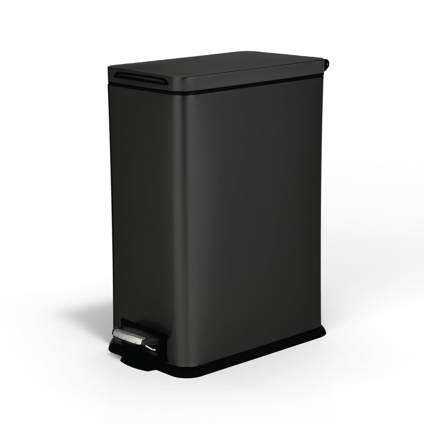 Home Zone Living 8 Gallon Slim Kitchen Trash Can with Soft Close Lid, Step Pedal, Bag Tuck Band, and Removable Liner, Stainless Steel, Matte Black, 30 Liters