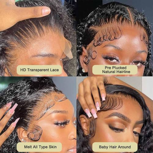 200% Density Short Curly Bob Wig Human Hair Deep Wave 13x4 HD Lace Front Wigs Human Hair for Black Woman Water Wave Glueless Wigs Human Hair Pre Plucked Natural Color 10 Inch