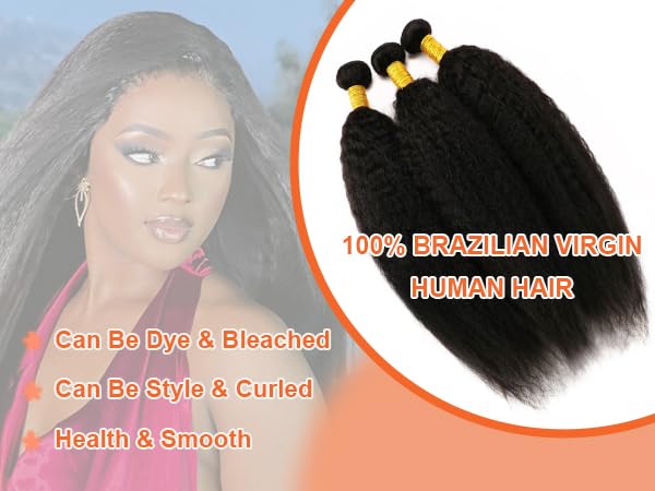 Kinky Straight Bundles Human Hair 18 20 22 Inch Yaki Straight Bundles Kinkystraight Human Hair Bundles 12A Brazilian Virgin Human Hair Bundles For Black Women Black Raw Remy Hair Extension 3 Bundles