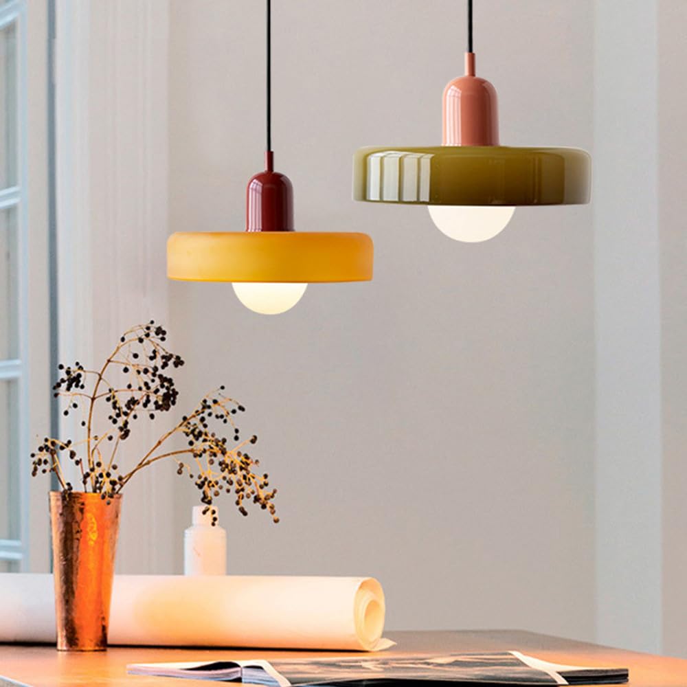 ACLBLK Mid Century Modern Pendant Light Orange Green Glass Hanging Light Nordic Large Single Lamp Vintage Farmhouse Dining Room Chandelier Over Table Kitchen Island Bedroom Hallway Restaurant