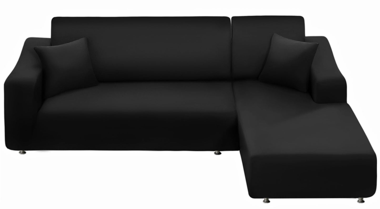 NAISI Couch Cover L Shape 2 Pieces Sofa Cover Soft Stretch Slipcovers with 2pcs Pillowcases Furniture Protector Sectional Couch Covers 3 Seater + 3 Seater(Black)