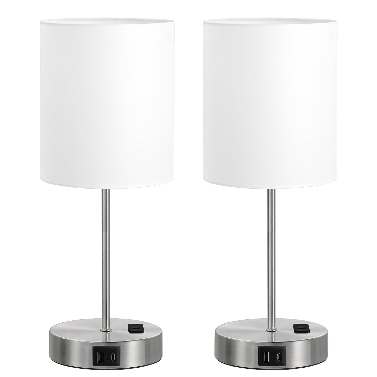 White Touch Lamps for Nightstand Set of 2 - Bedside Table Lamp for Bedroom with Dual USB Ports & AC Outlet, 3-Way Dimmable Lamps for Living Room Boys Room, Night Light with 5000K Daylight Bulbs