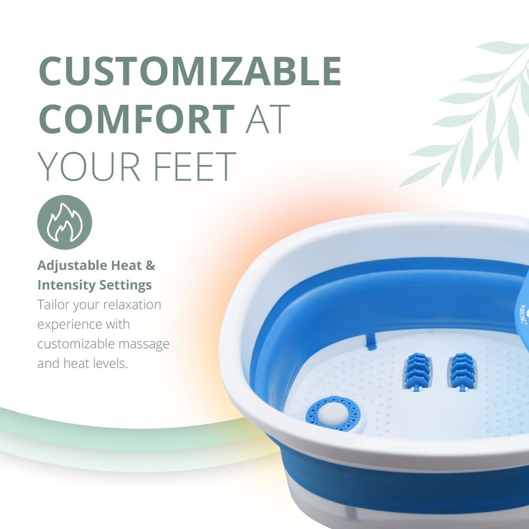 Pursonic Collapsible Wireless Footbath Spa Massager | Portable Acupressure Massage with Adjustable Heat Settings | Compact for Travel and Home Use