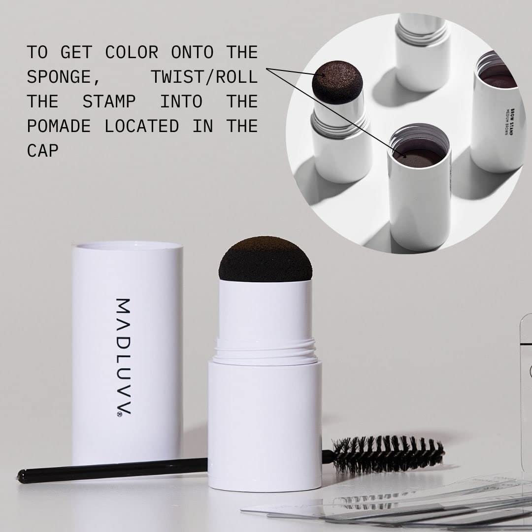 MADLUVV Eyebrow Stencil Kit - Easy-to-Use, Natural Look, 9 Popular Shapes, Used by Professionals - Includes Stamp, Stencils, Spoolie, and Travel Bag (Dark Brown)