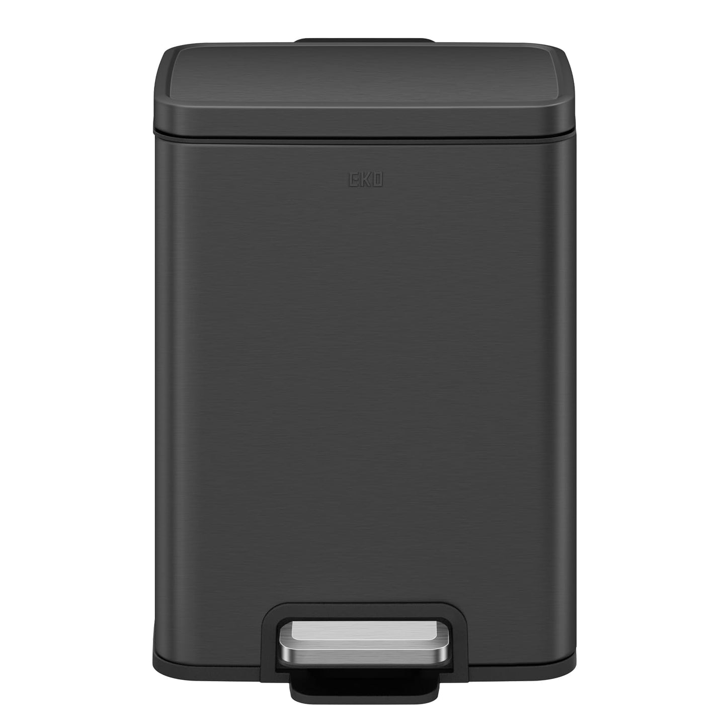 EKO Madison Matte Black Stainless Steel 3.2 Gal/12L Bathroom Small Step Trash Can or Recycling Bin, Removable Inner Liner, Soft Close Lid, Fingerprint Resistant Finish