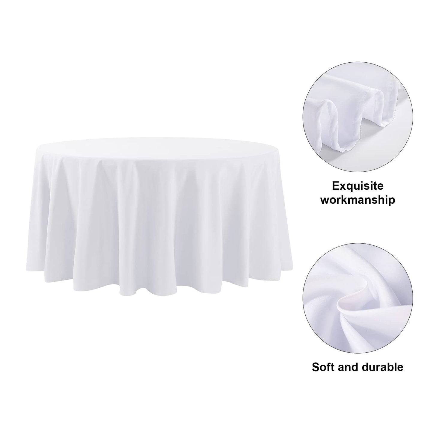 6 Pack White Round Tablecloths 120 Inches Table Cloth Stain and Wrinkle Resistant Washable Polyester Table Cover Fabric for Party, Wedding,Dining,and Banquet Decoration