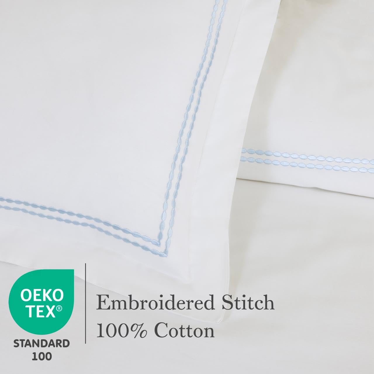 Dreamology White Duvet Cover Luxury Hotel Quality Bedding Set 100% Cotton Embroidered Duvet Covers with 2 Pillow Shams Hypoallergenic Zipper Closure 3 Pieces Duvet Set (Sky Blue, Queen)
