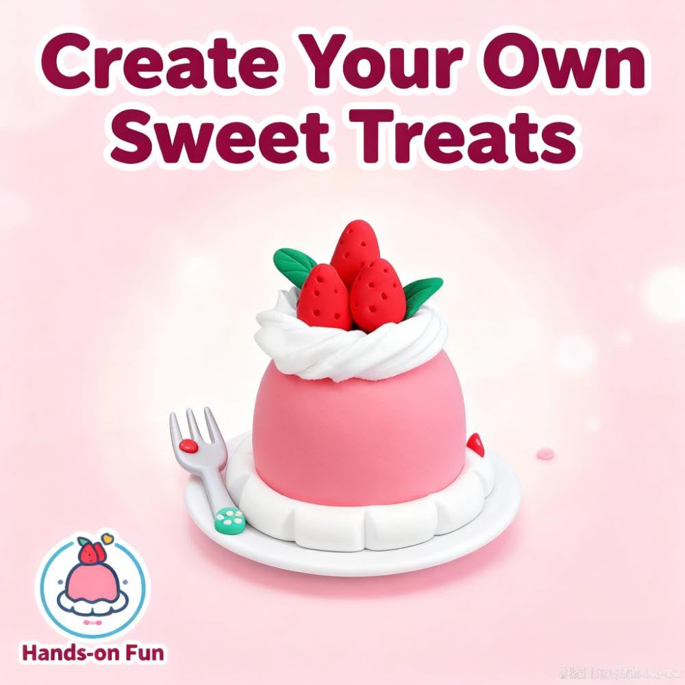 Air Dry Clay Dessert Kit for Kids - 12 Mini Dessert DIY Crafts with Tools, Birthday Cake & Ice Cream Pretend Food, Non-Toxic Arts & Crafts Gifts For girls and boys ages 5 and up