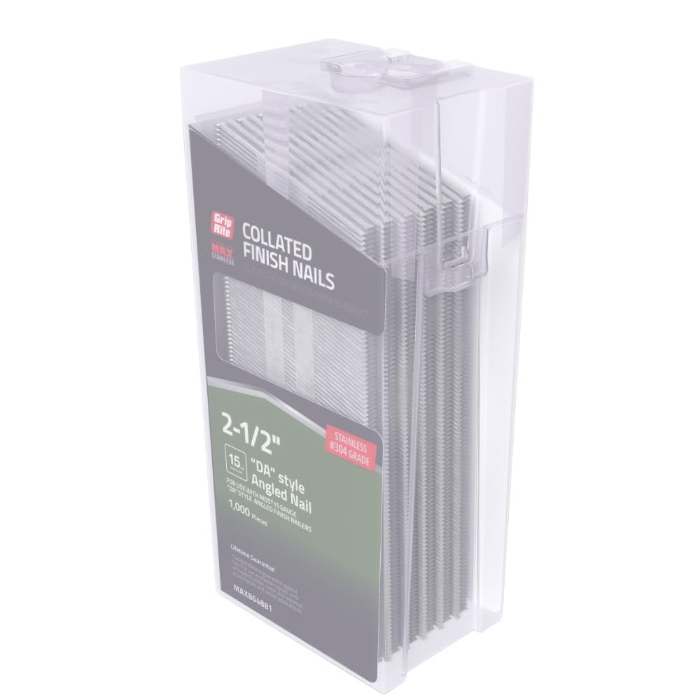 Grip Rite Prime Guard MAXB64881 304-Stainless Steel Finish 15-Gauge Angle Nails in Belt Clip Box (Pack of 1000), 2-1/2"