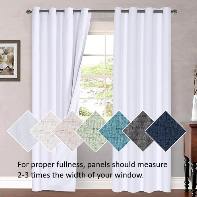 H.VERSAILTEX Linen Curtains Nickel Grommet Natural Linen Semi-Sheer Curtains 2 Panels Privacy Added Premium Soft Rich Material Drapes for Bedroom/Livingroom - 52x96 - Inch - Linen
