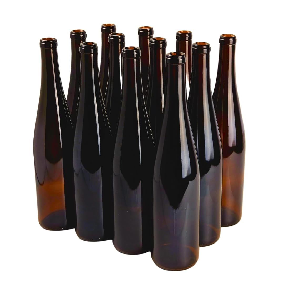FastRack 750ml Amber Glass Wine Bottles (Pack of 12) | W13 Stretch Hock Empty Bottles for Homemade Wine, Kombucha & Beer – Amber Liquor Bottles for Wine Making & Storage – No Corks Included