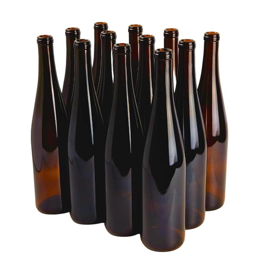 FastRack 750ml Amber Glass Wine Bottles (Pack of 12) | W13 Stretch Hock Empty Bottles for Homemade Wine, Kombucha & Beer – Amber Liquor Bottles for Wine Making & Storage – No Corks Included