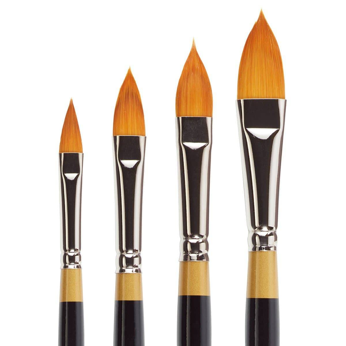 KINGART Original Gold 9930 Series, Golden Taklon Oval Floral Petal Artist Brush (Set of 4) Black, B-100