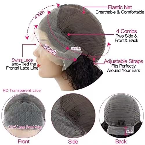 13x4 Lace Front Wigs Human Hair Pre Plucked Wet and Wavy Human Hair Wigs for Black Women Glueless Brazilian Curly Lace Frontal Wigs Human Hair Natural Color 180% Density (24 Inch)