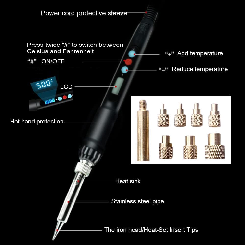 Vertical Heat Press Machine-Heat Set Insert Tool (Insertion Height 210mm) with 380PCS Threaded Inserts and Heat Set Tips M2-M8 add Brass Metric Knurled Nuts for Plastic and 3D Printing Components