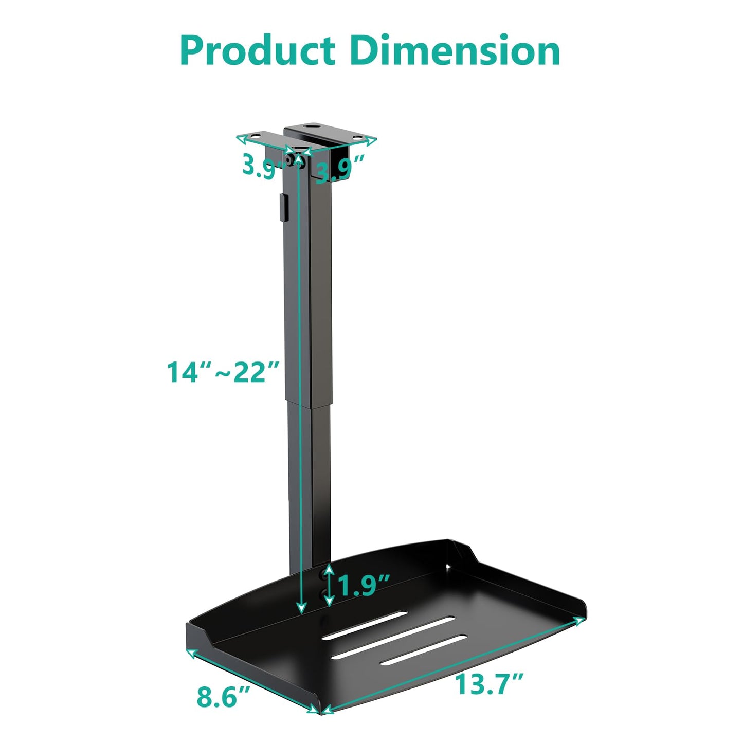 WALI Projector Ceiling Mount Tray，Projector Wall Mount Holds up to 22lbs, Height Adjustable Universal Projector Mount, No Hole Installation, Hidden Cable Routing, Black(PM-005-B)