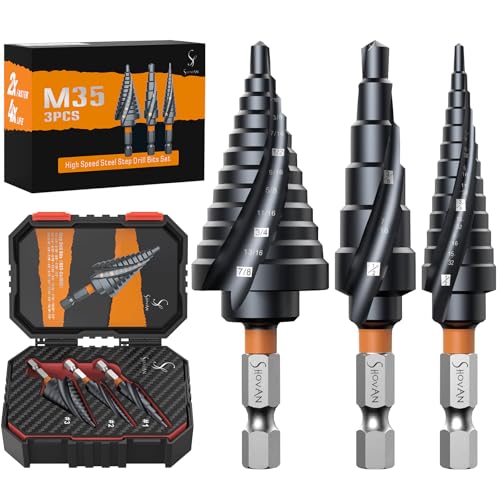 3PCS Unibit Step Drill Bit Set (1/4"-7/8"), M35 Cobalt, TiAlN Coated for Superior Durability, Spiral Cone Drill for Stainless Steel, Sheet Metal, Aluminum & Plastic