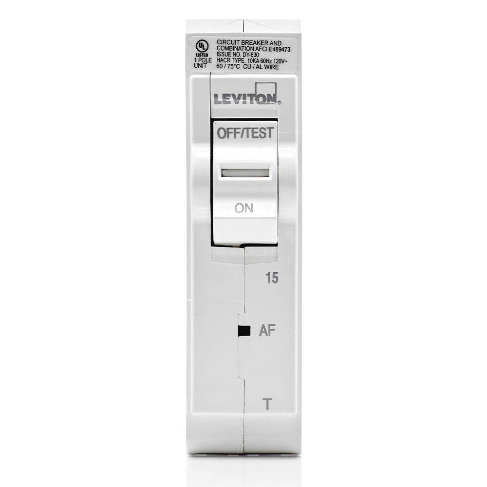 Leviton 15A 1-Pole Plug-On AFCI Branch Circuit Breaker, Thermal Magnetic, 120 VAC, LB115-AFT, White