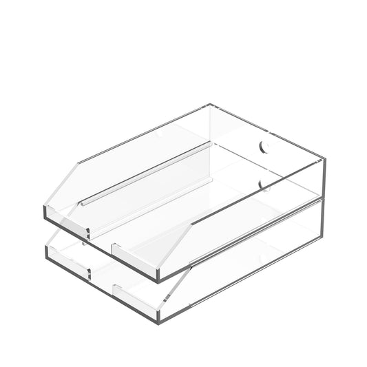 EXPUTRAN (2pcs Pack) Stackable Clear Acrylic Paper Trays, Desk File Organizer, A4 Paper Holder, Letter Tray