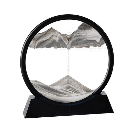 Arthink Moving Sand Art Picture in Motion Round Glass 3D Deep Sea Landscape, Dynamic Sand Art Sandscapes, Sensory Relaxing Desktop Table Decor Desk Decor Art Desk (12 inch, Black)
