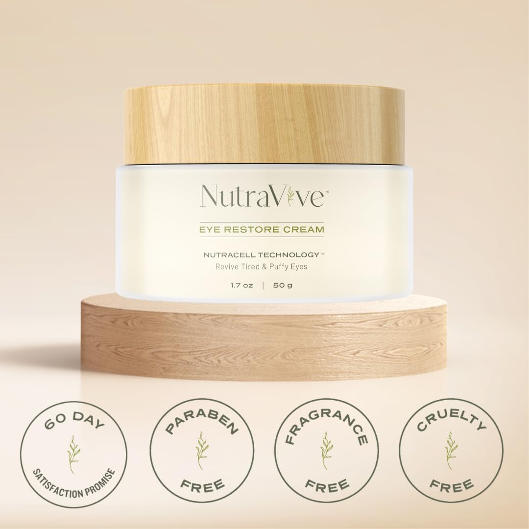 NutraVive Eye Restore Cream – Age Circle & Puffy Eyes Treatment, 1.7 Oz – Revive, Firm & Lift Tired Eyes & Reduce Fine Lines & Wrinkles – Anti-Aging Under Eye Collagen Boosting Cream.