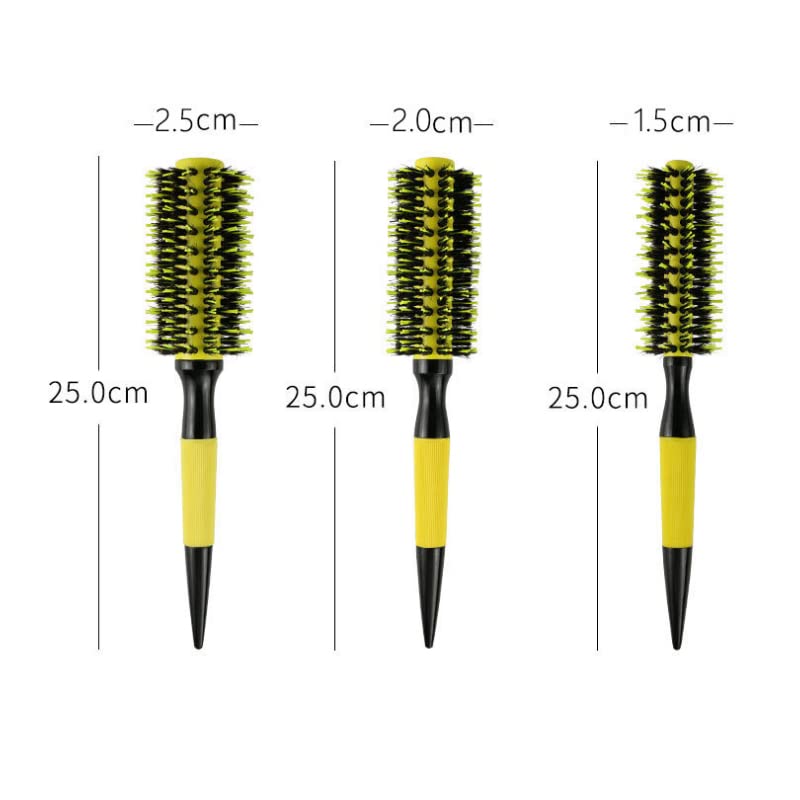 Thermal Round Barrel Boar Bristles Hair Brush Set - Professional Styling for Blow Drying, Curling, Scalp Massage, Dry/Wet Hair (YELLOW)