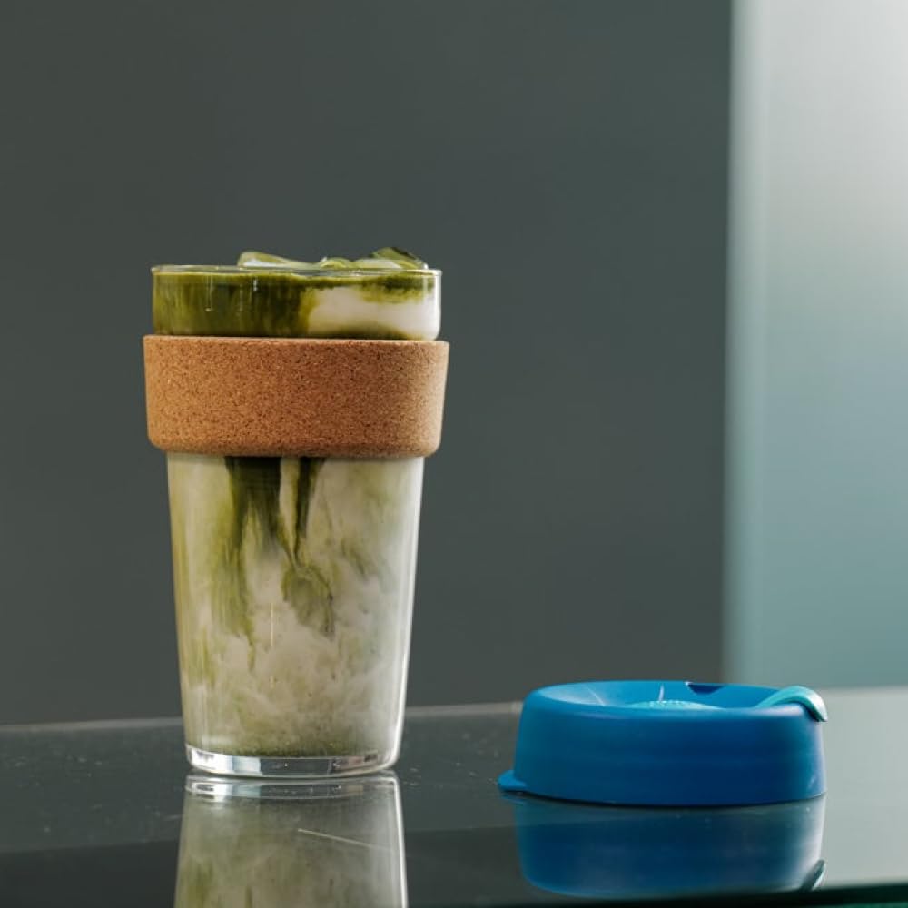 KeepCup Brew Cork, Reusable Glass Tumbler with Natural Cork, Grande Coffee Cup 16oz / 454ml - Deep