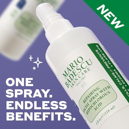 Mario Badescu Repairing HOCl Facial Spray with Hypochlorous Acid – Soothes & Hydrates Angry, Irritated Skin, Reduce Redness & Flare-Ups – pH Balancing, Non-Irritating Cleanser, 4 Fl Oz (Pack of 2)