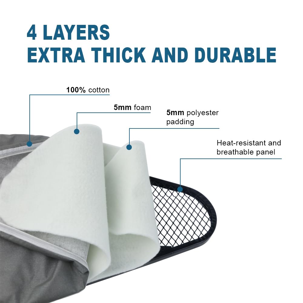 Ironing Board Full Size, Heat Resistant Cover Iron Board with Steam Rest, Ultra Thick Padding, Height Adjustable Heavy Sturdy Metal Frame Legs Ironing Stand,Non-Slip Foldable (54"x13", Square Rest)