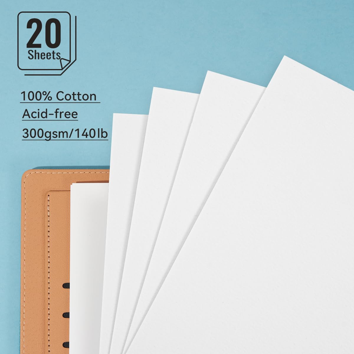 Lightwish Watercolor Sketchbook,100% Cotton Acid Free Watercolor Journal,300gsm/140lb Hot Press Watercolor Paper for Artists,Adults,Students,20 Sheets,9.25 * 6.3 Inches
