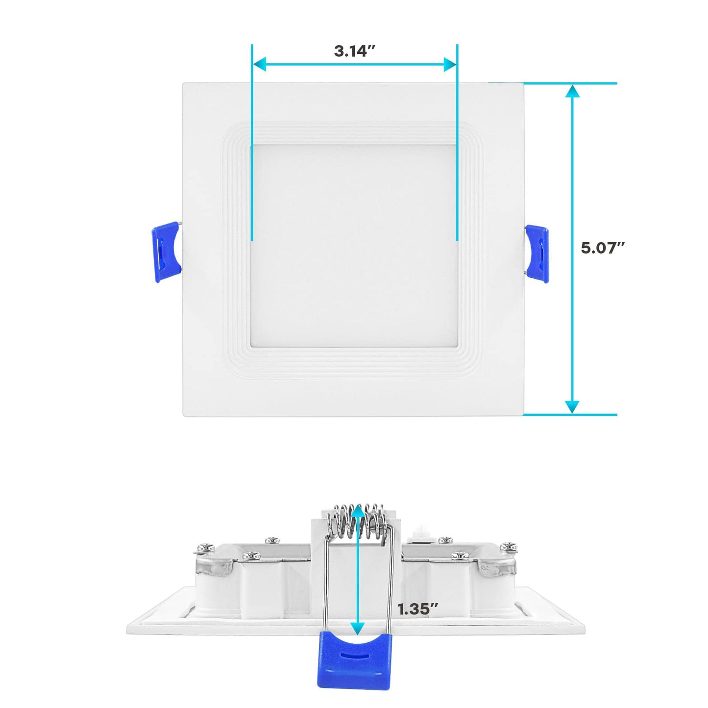 LUXRITE 4 Inch Ultra Thin Square LED Recessed Lighting, 12W, 5CCT Color Selectable 2700K-5000K, 950 Lumens High Output, Dimmable LED Wafer Lights, Wet Rated, Energy Star, ETL, Baffle Trim (4 Pack)