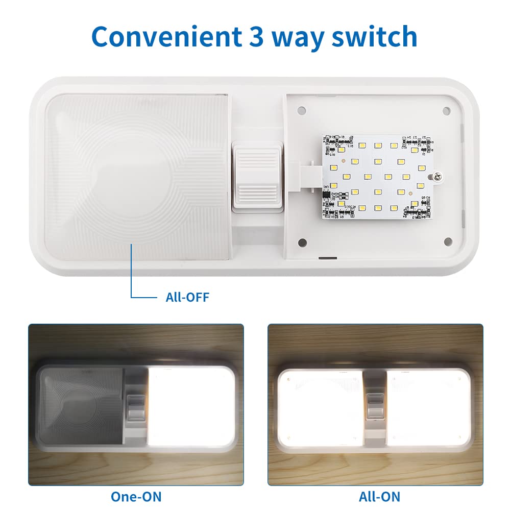 RVZONE 12V Led RV Ceiling 1100 Lumen Double Dome Light | RV Interior Lighting Fixture with ON/Off Switch for RV Trailer Camper Truck Van Boat Car (5 Pack Natural White 4000-4500K)