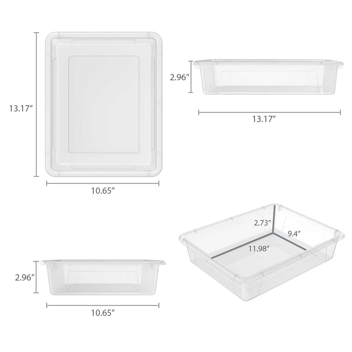 Storex Letter Size Flat Storage Tray – Organizer Bin for Classroom, Office and Home, Clear, 5-Pack (62531A05C), 10 x 13 x 3 Inches
