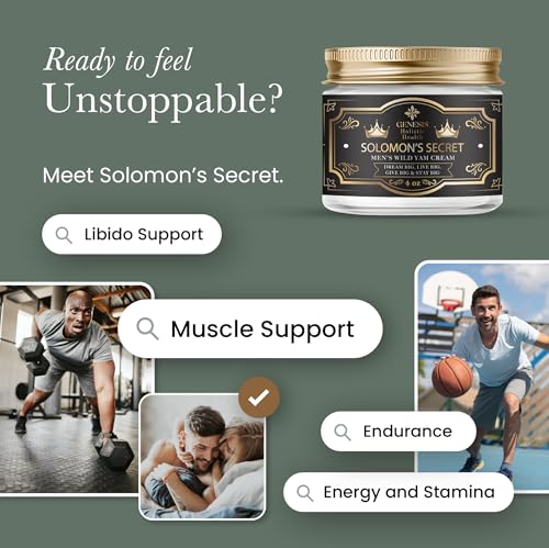 Genesis Solomon's Secret Men's Wild Yam Cream - Dream Big, Live Big, Give Big. Natural & Organic designed to boost your game. 4oz; Made in the USA
