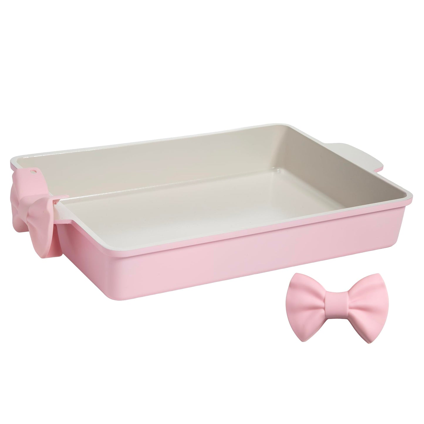Paris Hilton Deluxe Roasting Pan Set, Heavy Duty Nonstick Bakeware with Silicone Handle Grips, 13"x9", Pink