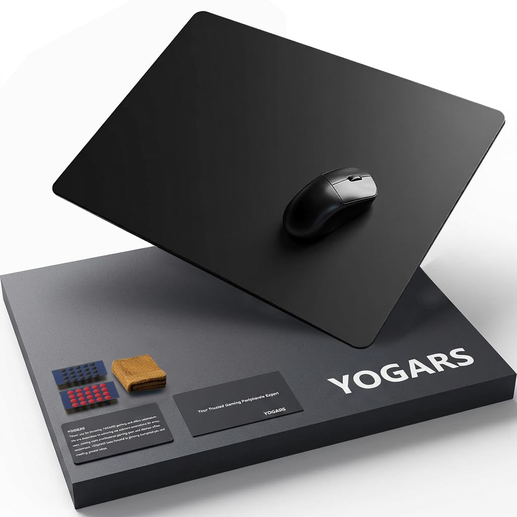 YOGARS Glass Gaming Mouse Pad, 19.7"x15.7" Large Glass Hard Mousepad for Esports, Ultra-Smooth Micro-Etched Surface Speed & Control, with Anti-Slip Base, Easy Clean Scratch Resistant (Black)