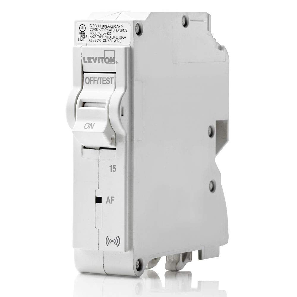 Leviton 15A 1-Pole Plug-On Smart AFCI Branch Circuit Breaker, Hydraulic Magnetic, 120 VAC, LB115-AS, White