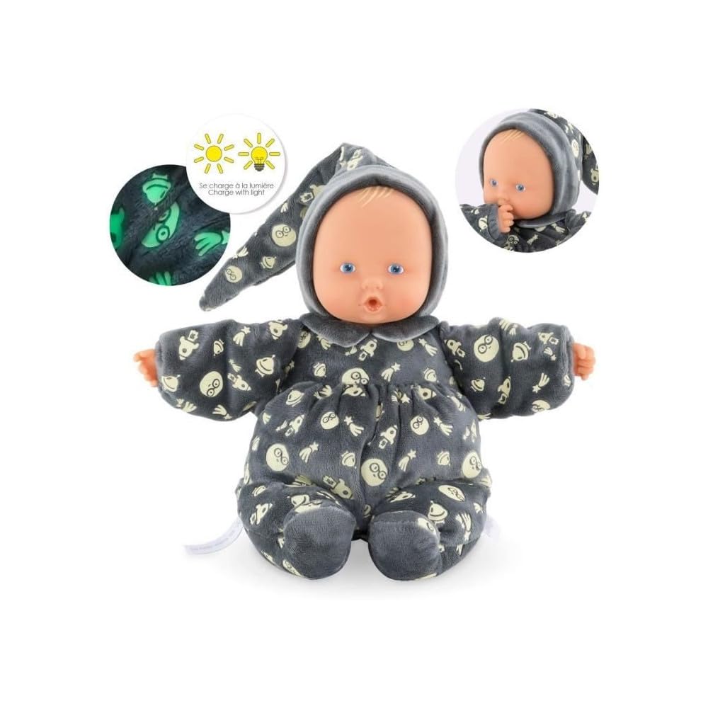 Corolle 9000020120 - Mon Doudou Babipouce Glow in The Dark, Glow in The Dark, Extra Soft Cuddly Doll with Vanilla Fragrance, Washable, 28 cm, Keeps Thumb in Mouth