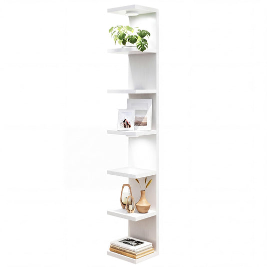 Fixwal Wall Decor 7 Tier Wall Shelf Unit Floating Shelves with LED Lights Lack Shelf for Home Organizer Display White