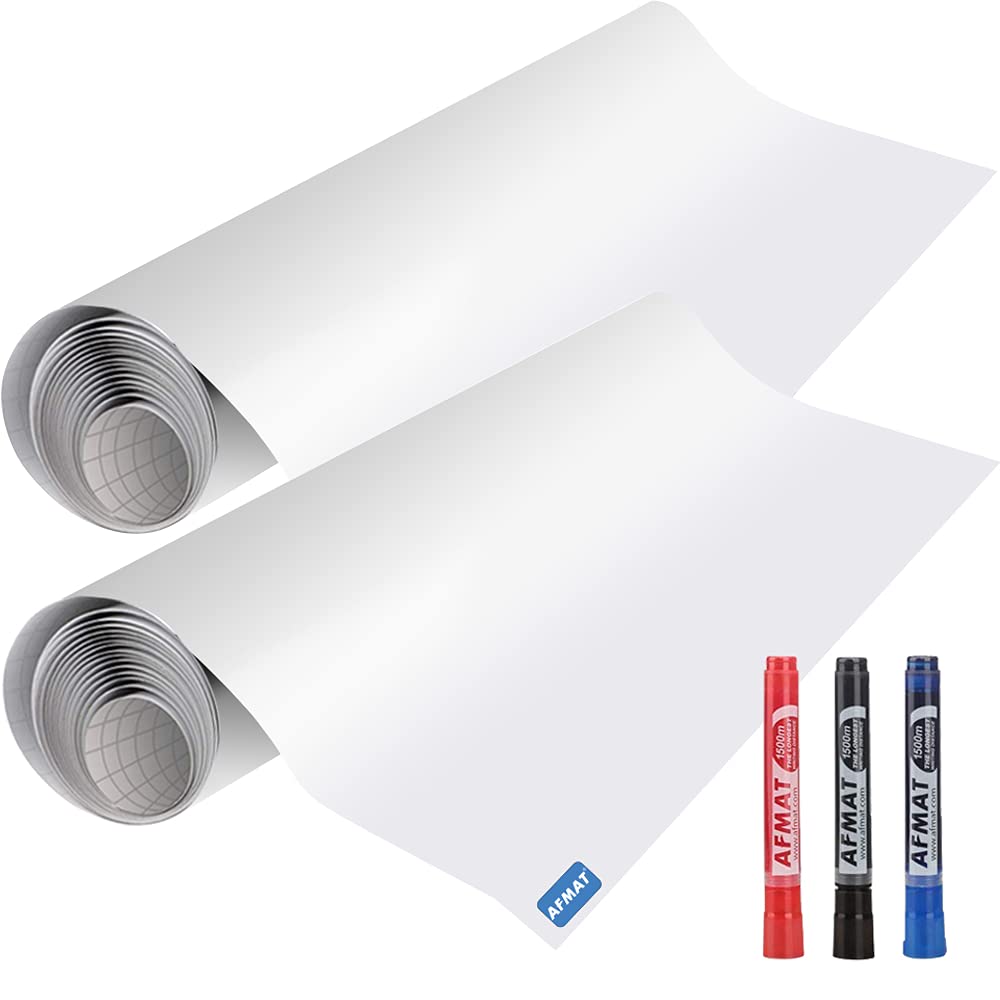 AFMAT White Board Wallpaper, Whiteboard Roll, Stick on White Boards for Wall, 1.5x11ft Peel and Stick Dry Erase Roll, Stain-Proof, Super Sticky Whiteboard Sticker for Wall/Table/Door, 2 Rolls PP06