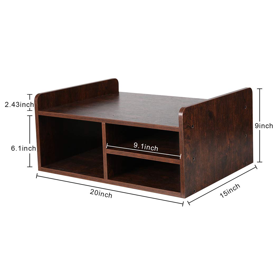 PAG Desktop Printer Stand with Storage, Paper Storage Holder Rack for Desk, Wooden Printer Organization for Home/Office, Retro Brown
