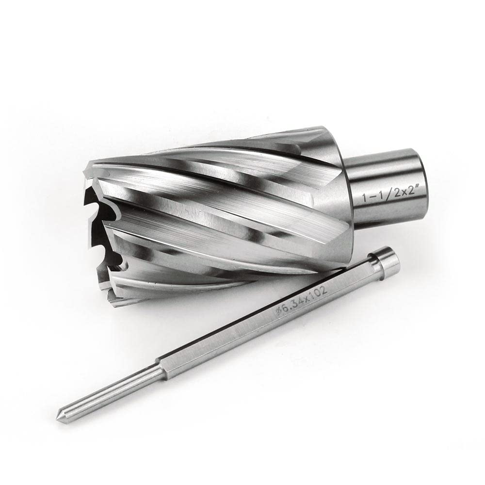 OSCARBIDE Annular Cutter 1-1/2 inch Cutting Diameter 2 inch Depth of Cut,3/4 inch Weldon Shank 2 Flat Mag Drill Bit with Pilot Pin for Magnetic Drill Press,1 Piece