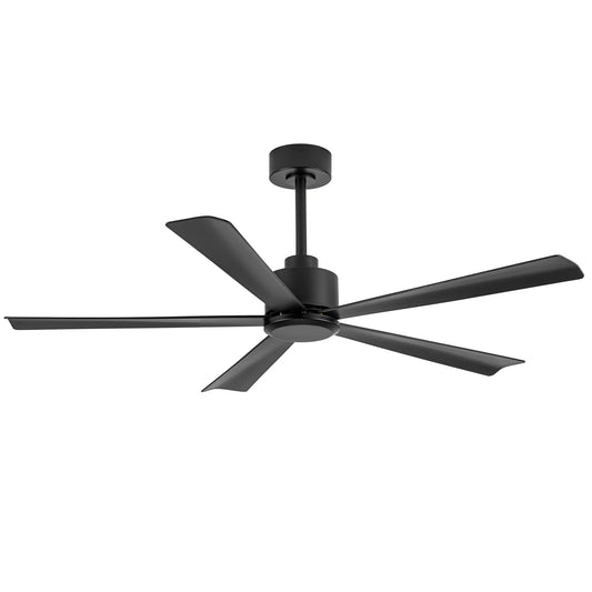 52 inch 5 Blade Ceiling Fans without Light Remote Control, Quiet Reversible DC Motor, 5 Black Blades, 6-Speed, Industrial Ceiling Fan for Home Kitchen (Black)