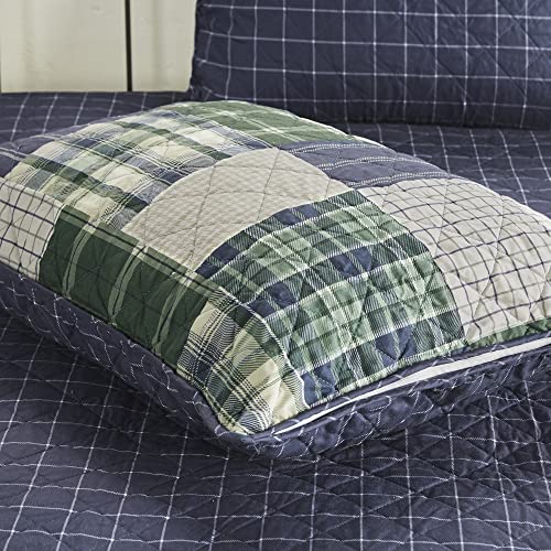 Madison Park Reversible Quilt Cabin Lifestyle Plaid Design - All Season, Breathable Coverlet Bedspread Bedding Set, Matching Shams, King/Cal King(104"x94"), Green/Navy 3 Piece