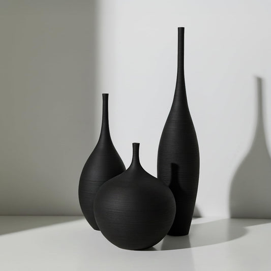 DecoVlog Black Ceramic Vases Set of 3, Modern Boho Vases for Centerpiece Decor, Matte Minimalist Decorative Vases for Home Decor, Living Room, Bookshelf, and Entryway Table Decor