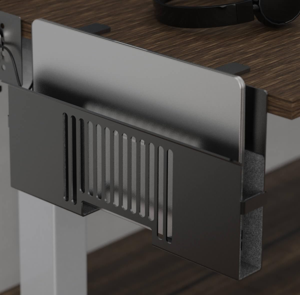HAVYO Vertical Side-Mount Laptop Holder Bracket for Desk Storage -fits: Dell/Acer/ASUS/XPS/MacBook/Surface/Lenovo/HP/Gaming Laptops (up to 16 inches) (Perforated Steel, Alloy Steel)