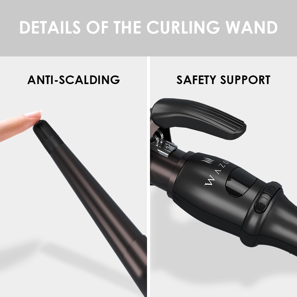 Hair Curling Wand, 1-1/2" Tapered Curling Iron, Ceramic Hair Curler with Adjustable Temperature Instant Heating Hair Curler, Auto Shut Off with 2 Clips