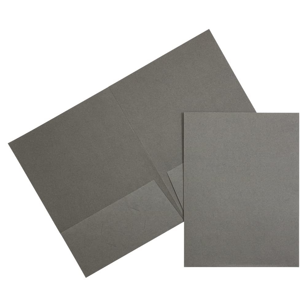 JAM PAPER Two Pocket Textured Linen Presentation Folders - Letter Size Business Folder - Gray - Bulk 50/Box
