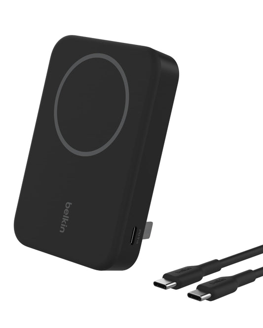 Belkin Portable Charger, Wireless Power Bank 15W 10000 mAh w/ Qi2, MagSafe Charger + Built-in Pop-up Kickstand - iPhone 17, Air, Pro, Pro Max, AirPods, Apple Watch, Google Pixel 10, etc. - Black