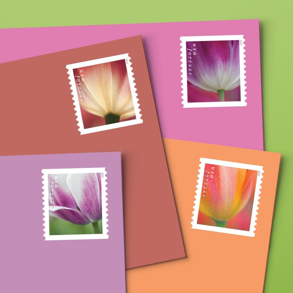 Tulip Blossom Forever Postage Stamp - 2 Books of 20 US First Class Flower Wedding Celebration Party Garden Announcement (40 Stamps)